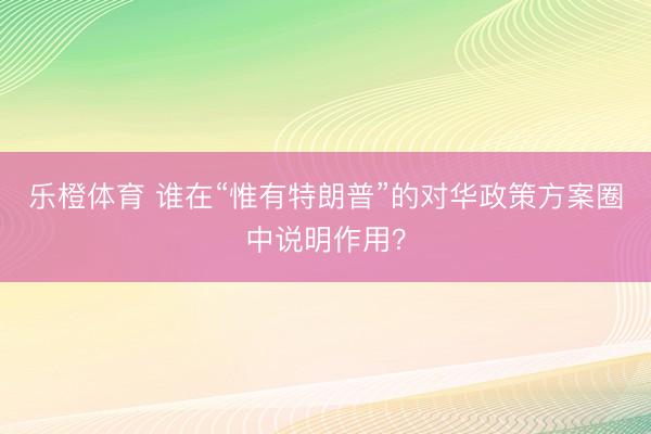 乐橙体育 谁在“惟有特朗普”的对华政策方案圈中说明作用？