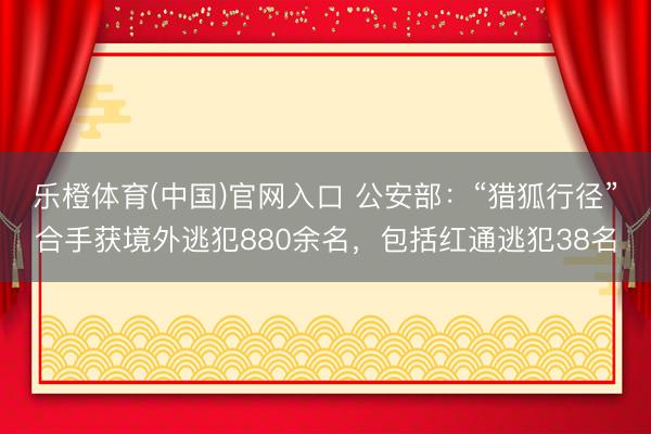 乐橙体育(中国)官网入口 公安部：“猎狐行径”合手获境外逃犯880余名，包括红通逃犯38名